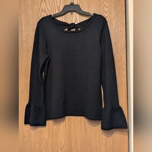 Colleen Lopez Elegant Pullover Sweater W/Bell Sleeves And Cutout Design On Back